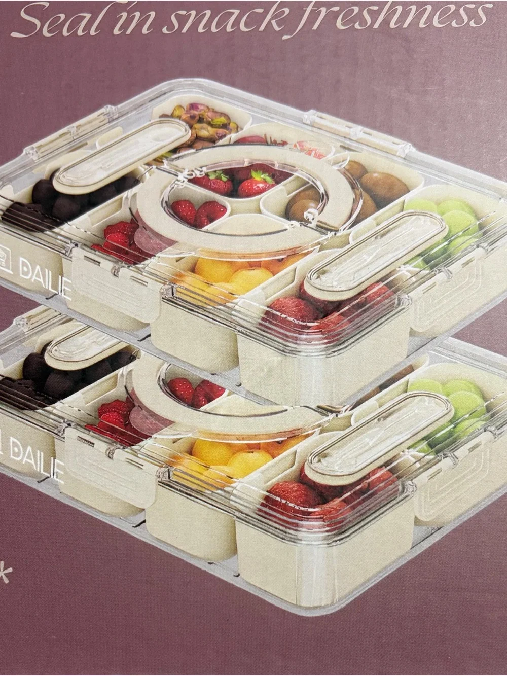 Divided Clear Snack Box; Serving Tray w/ Lid & Handle & Utensils 16 pc set